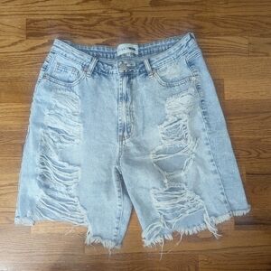 Fashion Nova Distressed Light Blue Jean Shorts